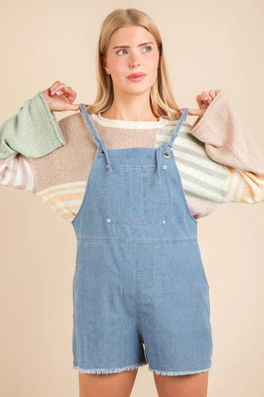 VERY J Mineral Washed Denim Casual Romper Rompers