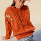 SO ME Embroidered Flower Cable Knitted Sweater - DAVERRI FASHIONS