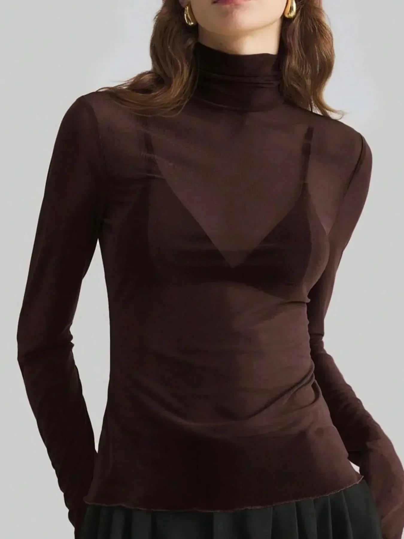 Turtleneck Long Sleeve Top - DAVERRI FASHIONS