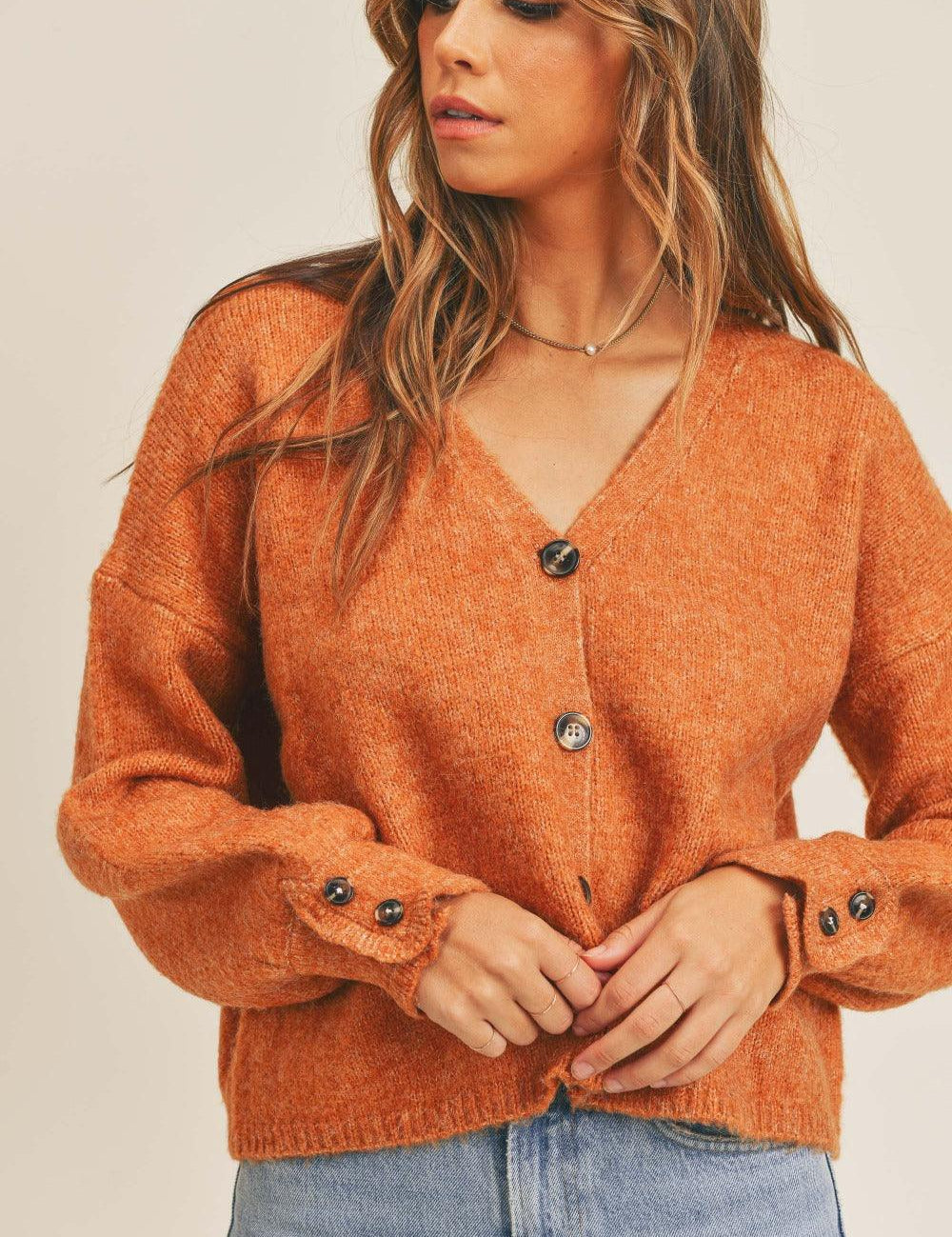 Rust MABLE Long Sleeve Button Down Sweater Cardigan | Sweaters Daverri Fashions