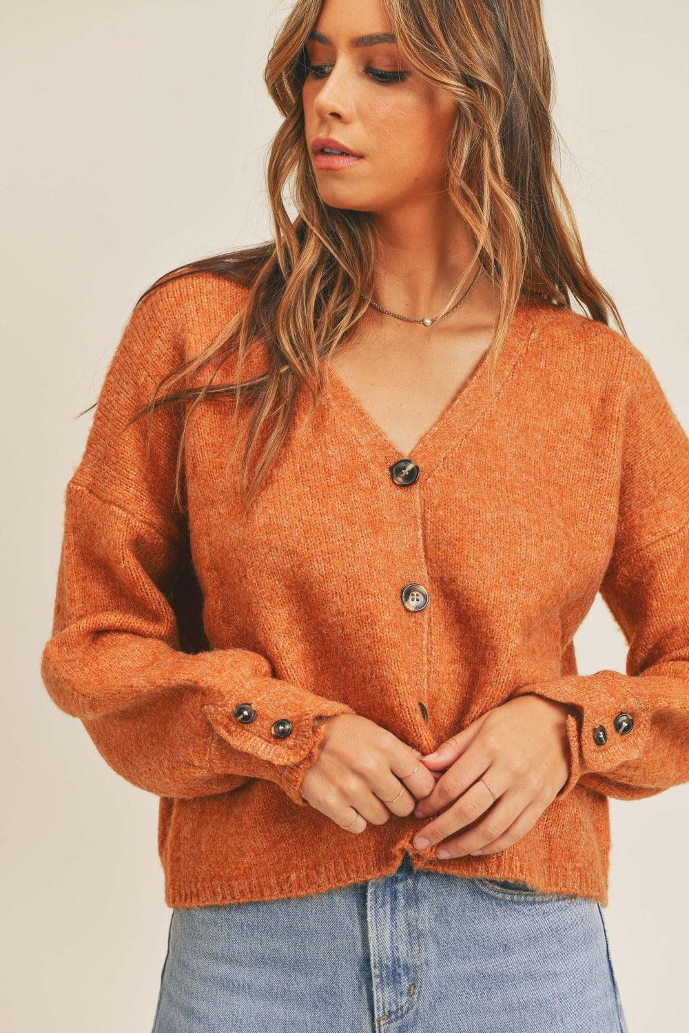 MABLE Long Sleeve Button Down Sweater Cardigan - DAVERRI FASHIONS