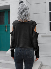 Cold-Shoulder Ribbed Trim Sweater | Sweaters Daverri Fashions