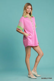 Umgee Contrast Trim Button Front Romper | Rompers Daverri Fashions