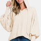 Zenana Brushed Hacci Drop Shoulder Cropped Hoodie in cream cotton