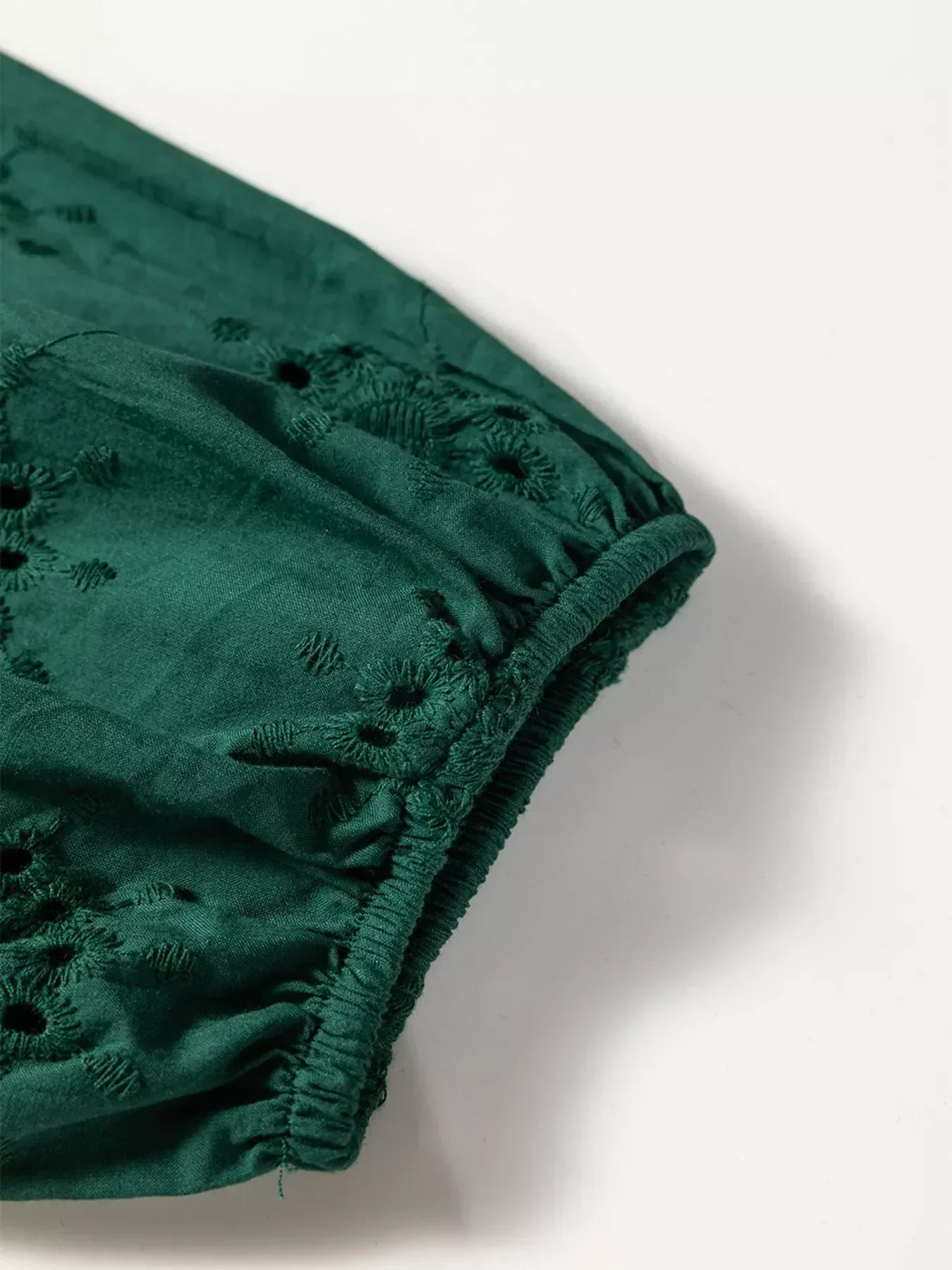 Embroidered Eyelet Pattern 3/4 Puffy Sleeve Swing Mini Dress - DAVERRI FASHIONS