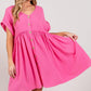 SAGE + FIG Button Up Short Sleeve Dress Pink S Mini Dresses