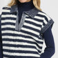 Umgee Cable Knit Collared Striped Vest Sweater - DAVERRI FASHIONS