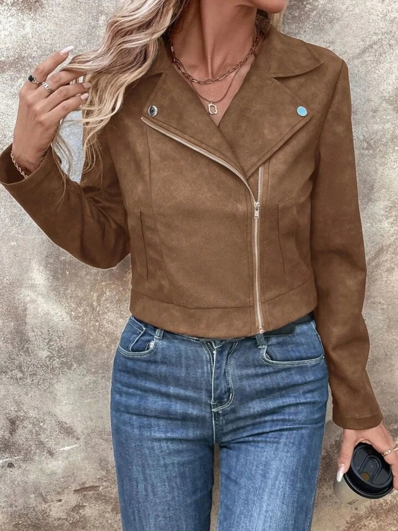 Zip Up Suede Cropped Moto Jacket | Jackets Daverri Fashions