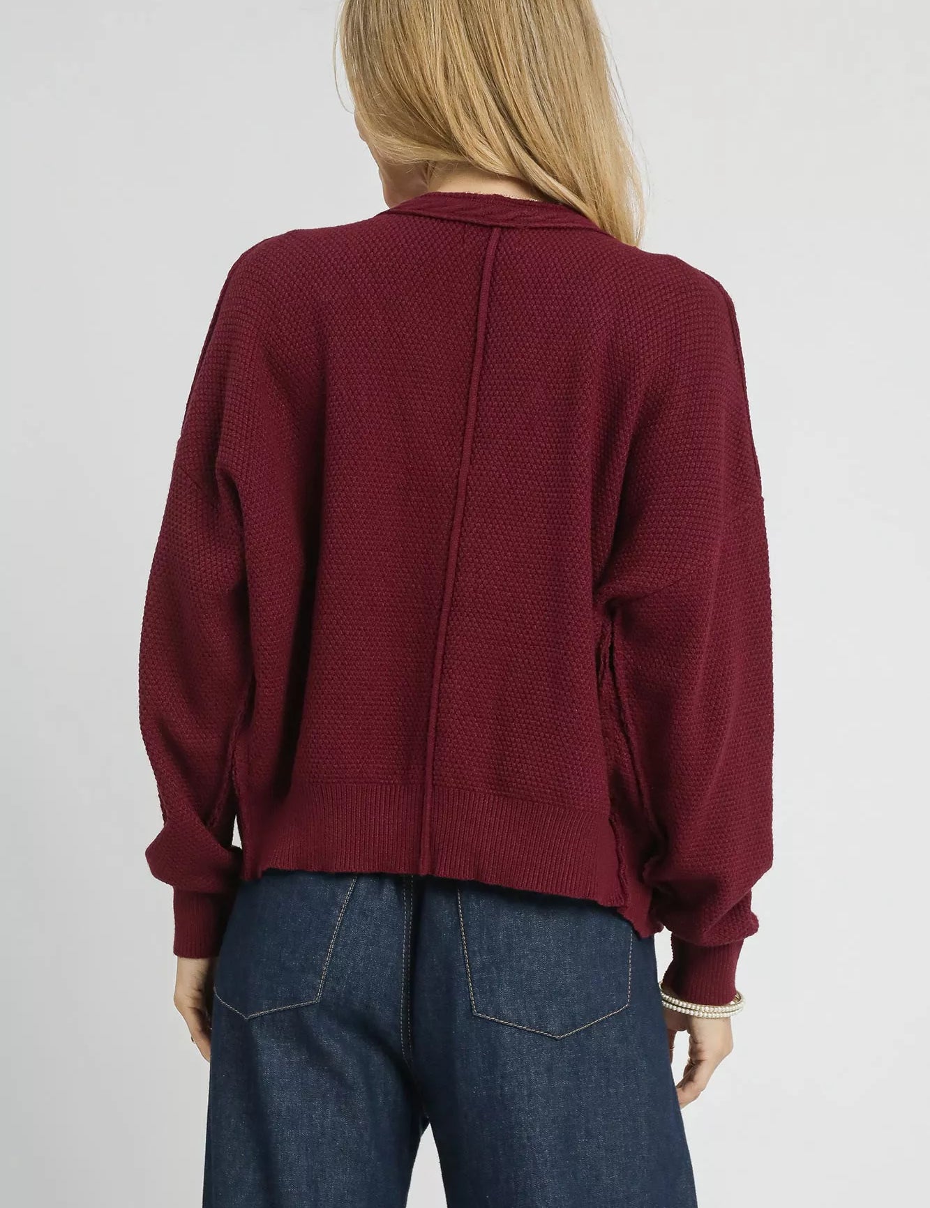 Umgee Chunky Cable Knit V-Neck Button-Up Cardigan Burgundy | Cardigans Daverri Fashions