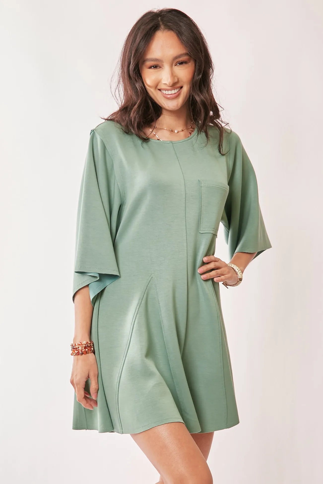 Davi & Dani Solid Draped Sleeve Ties Back Skort Romper SEAFOAM GREEN Rompers