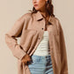 SO ME Faux Sued Snap Shacket with Collar and Pockets