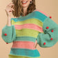 Umgee Full Size Color Block Cable Knit Sweater with Pom Pom Plus Size - DAVERRI FASHIONS