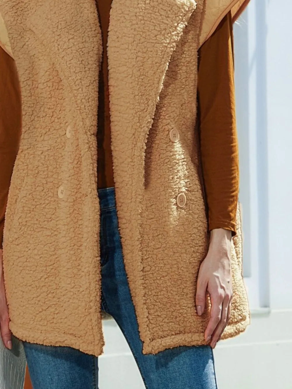 Fuzzy Collared Neck Button Up Vest Coat | Vest Jackets Daverri Fashions
