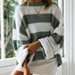 Daverri Fashions plus size striped ribbed knit sweater in white and olive green