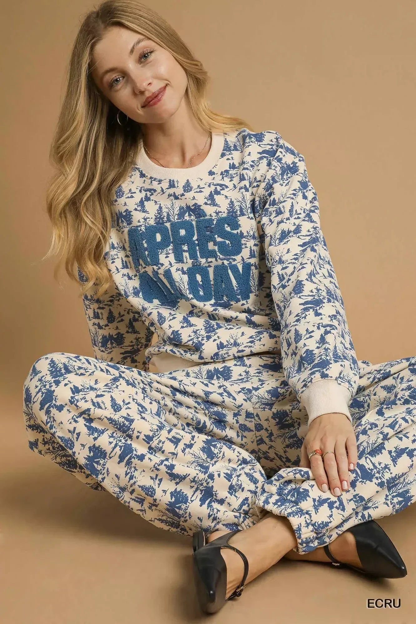 Umgee Scenic Print Cropped Sweatshirt Ecru - DAVERRI FASHIONS