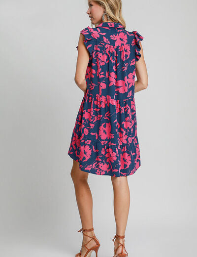 Umgee Full Size Floral Print Ruffle Cap Sleeve Tiered Dress Plus Size