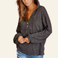 BiBi Textured Knit Hoodie with Buttoned Placket