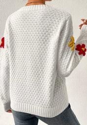 Crochet Flower Round Neck Long Sleeve Sweater | Sweaters Daverri Fashions