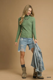 Umgee Textured Crinkle Knit Long Sleeve Top | Tops Daverri Fashions
