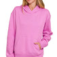 Zenana Fleece Kangaroo Pocket Hoodie in bright mauve