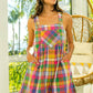 BiBi Bleached Vintage Plaid Wide Leg Overalls with Pockets Shortalls