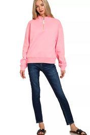 Zenana Fleece Half Zip Sweatshirt Dark Pink | Sweatshirts Daverri Fashions