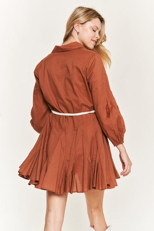 Belted Flare Shirt Dress Mini Dresses