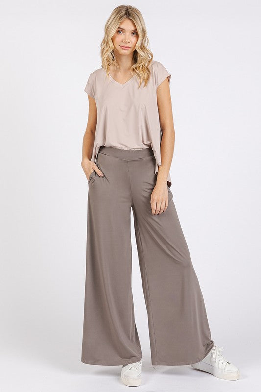 Mittoshop Yoga Air Stretch Elastic Waist Wide Leg Pants Smokey Taupe