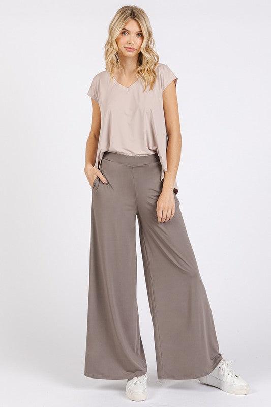 Mittoshop Yoga Air Stretch Elastic Waist Wide Leg Pants - DAVERRI FASHIONS