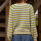 Rainbow Striped Pullover Sweater - DAVERRI FASHIONS