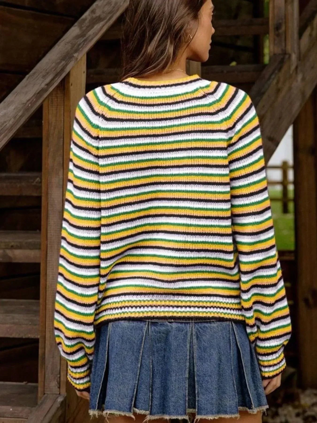 Rainbow Striped Pullover Sweater - DAVERRI FASHIONS