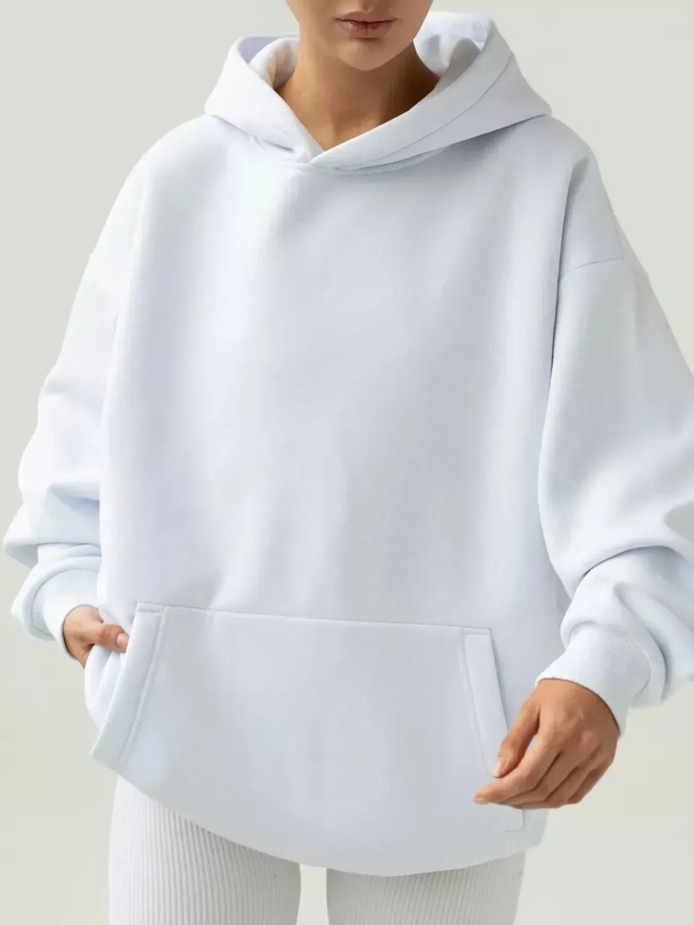 Kangaroo Pocket Long Sleeve Hoodie - DAVERRI FASHIONS