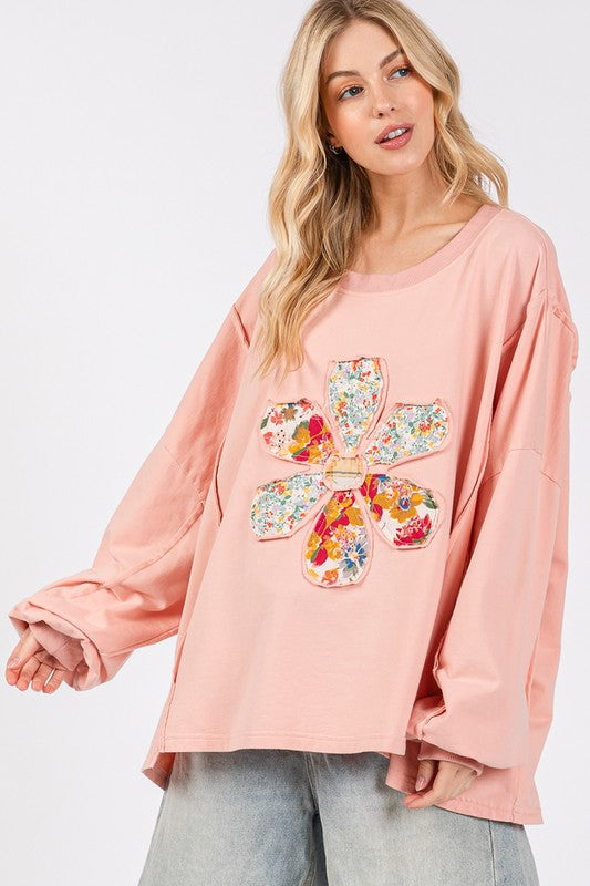 SAGE + FIG Flower Patch Dropped Shoulder Oversize Top Watermelon pink M Tops