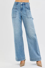 MEDIUM RISEN Full Size High Rise Straight Leg Jeans with Front Pockets Plus Size | Jeans Daverri Fashions