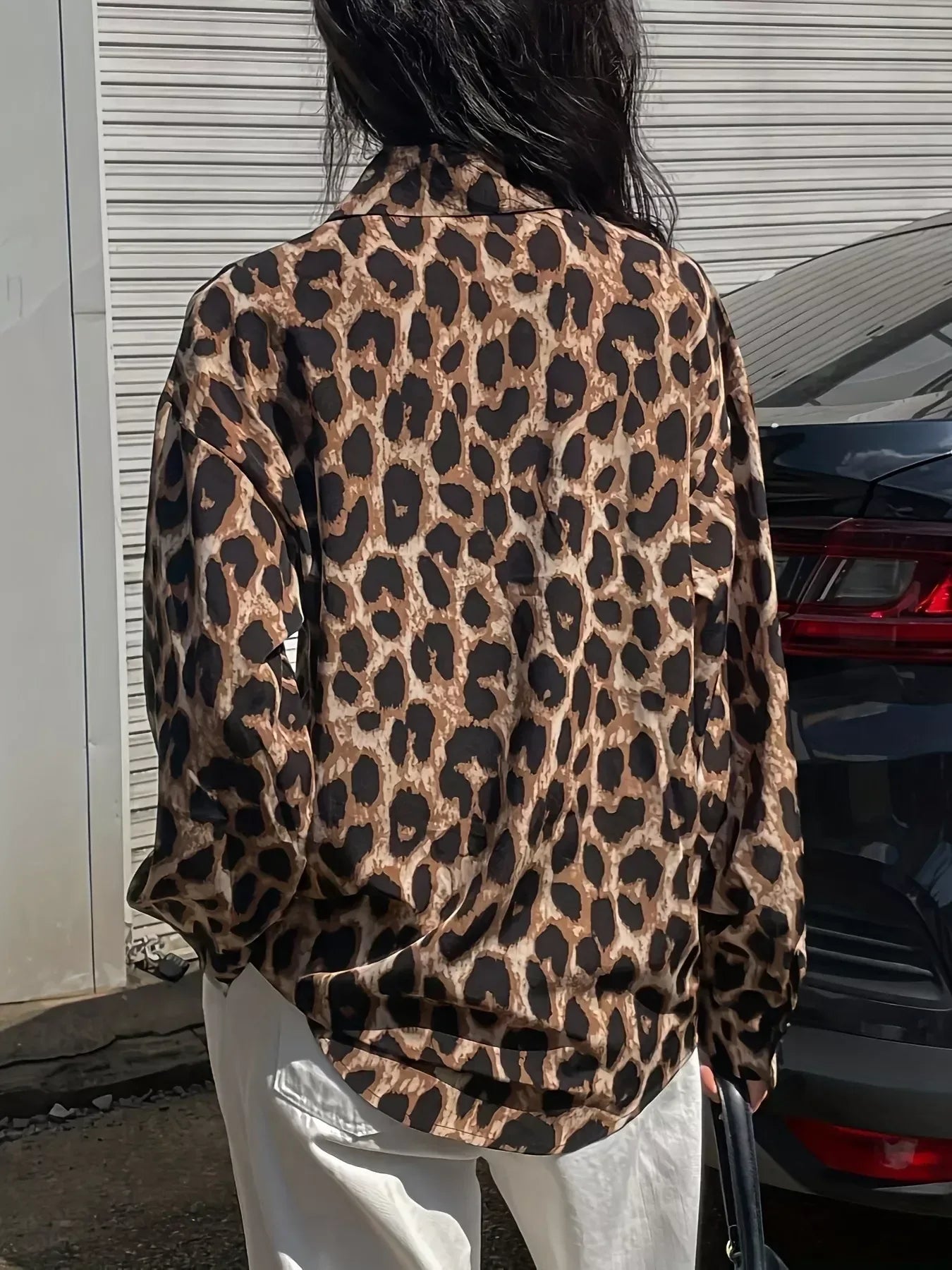 Leopard Print Button-Down Shirt - DAVERRI FASHIONS