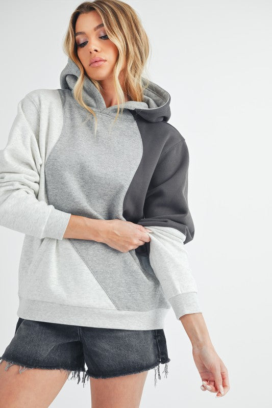 Aemi + Co Color Block Hoodie with Kangaroo Pocket Hoodies