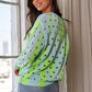 Vibrant lime green and light blue Davi & Dani polka dot openwork knit top