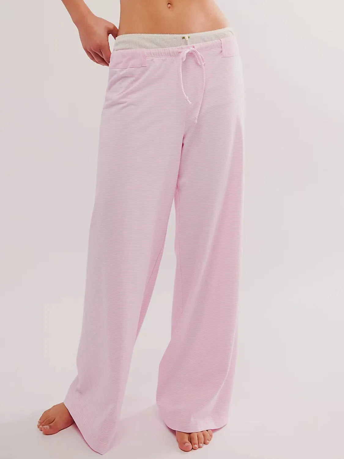 Blush Pink Drawstring Striped Wide Leg Pants | Loungewear Daverri Fashions