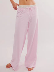 Blush Pink Drawstring Striped Wide Leg Pants | Loungewear Daverri Fashions
