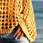 Vibrant yellow crochet long sleeve knit cover up with honeycomb pattern