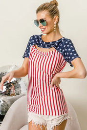 BiBi American Flag Theme Front Cut Out Top | Tops Daverri Fashions