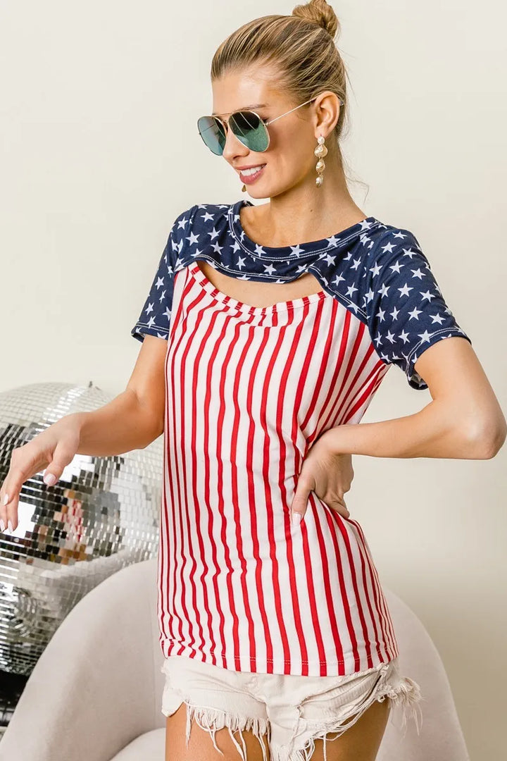 BiBi American Flag Theme Front Cut Out Top Tops