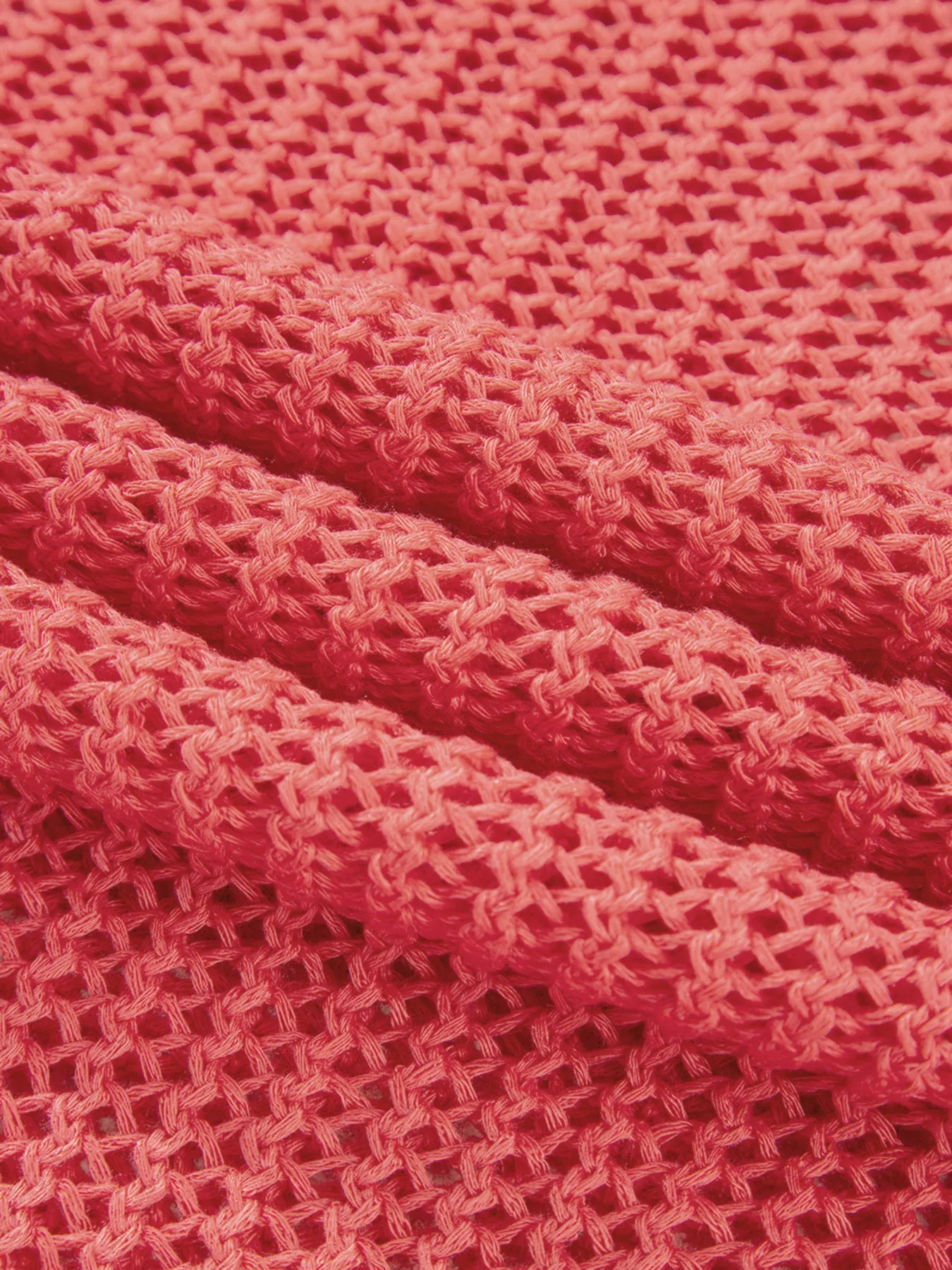 Coral crochet hollow-out long sleeve knit top with openwork texture