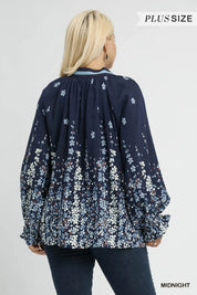 Umgee Midnight Floral Vine Print Blouse with Balloon Sleeves Plus Size | Blouses Daverri Fashions