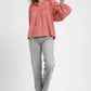 Umgee Textured Notched Blouse with Balloon Sleeves - DAVERRI FASHIONS