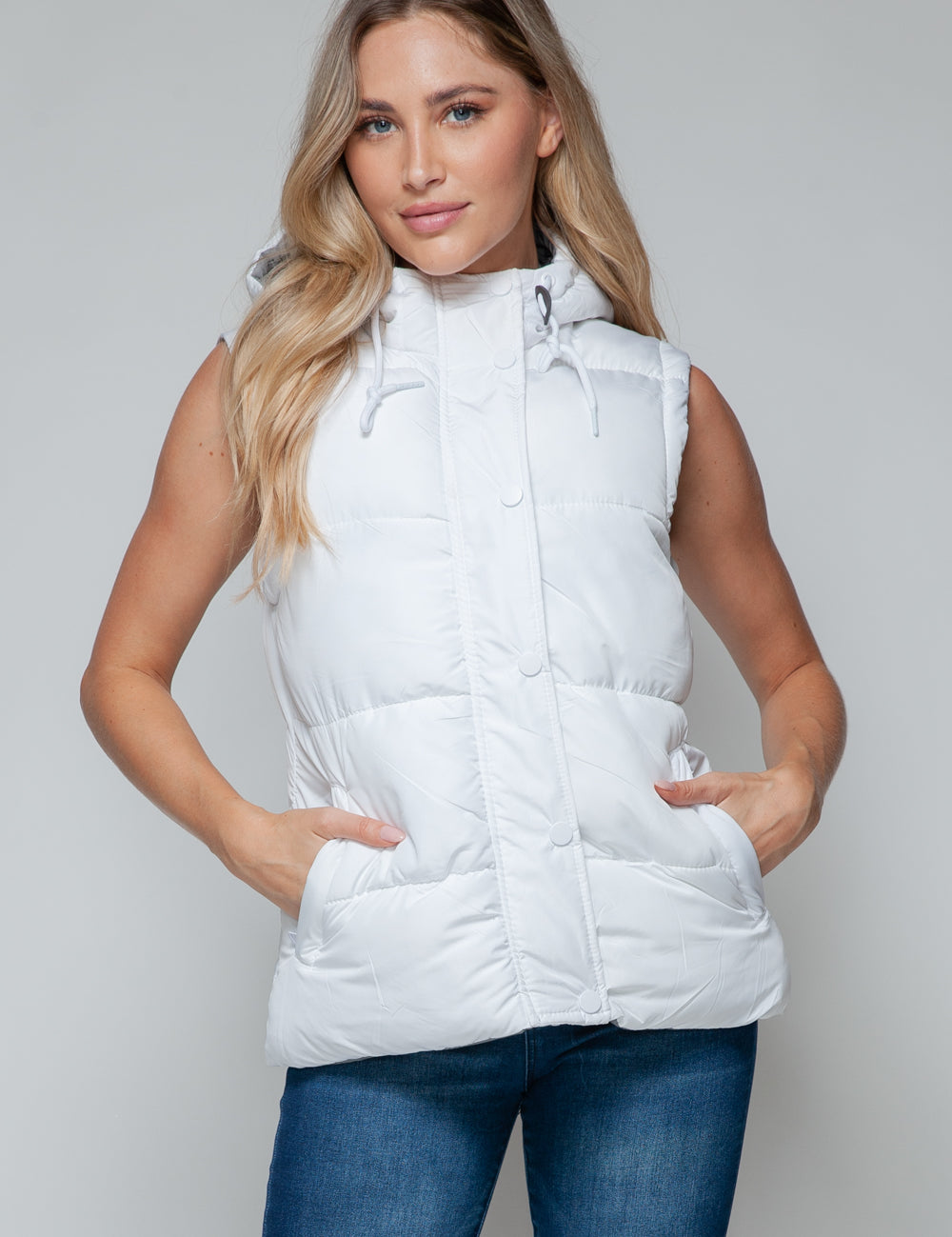 Hooded Zip Vest White Chiseled Stone Tops