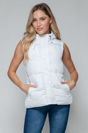 Hooded Zip Vest White Chiseled Stone Tops