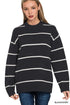 Zenana Round Neck Stripe Sweater BLACK IVORY Sweaters