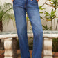 Daverri double button zip fly blue denim high-waist flare jeans