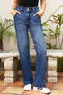 Daverri double button zip fly blue denim high-waist flare jeans